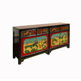 Vintage Oriental Blue Fishes Graphic Sideboard Console Table Cabinet cs7138S