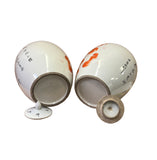 Pair Oriental Ceramic White Base Orange Foo Dog Oval Jars ws2599S