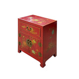 Chinese Brick Red Crack Vinyl Moon Face End Table Nightstand cs7501S