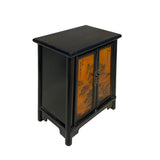 Chinese Distressed Black Yellow Scenery Graphic End Table Nightstand cs7346S