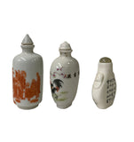 3 x Chinese Porcelain Snuff Bottle Rooster 18 Lohons Fishing Graphic ws2462S