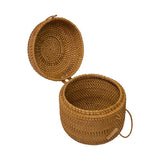 Asian Handmade Rustic Brown Rattan Round Accent Storage Box ws2979S