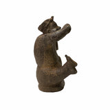 Chinese Distressed Brown Rough Marks Man Playing Drum Figure ws1884S