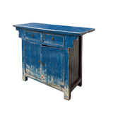 Chinese Oriental Distressed Bright Blue Credenza Side Foyer Table cs7492S