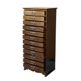 Oriental Chinese Brown 12 Drawers Slim File Storage Cabinet cs7434S