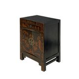 Chinese Distressed Black Copper Scenery Graphic End Table Nightstand cs7351S
