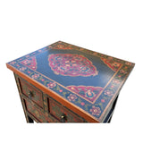 Red Black Tan Tibetan Floral End Side Table Nightstand Cabinet cs7472S