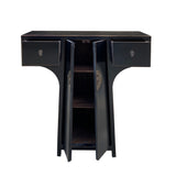 Chinese Moon Face T-Shape Black Lacquer Drawers Side Table Cabinet cs7478S