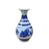 Chinese Oriental Blue White Porcelain Graphic Scenery Vase ws2805S