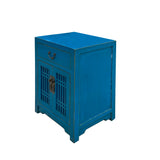 Distressed Bright Bice Blue Shutter Doors End Table Nightstand cs7495S
