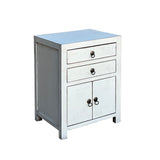 Chinese Distressed Off White 2 Drawers End Table Nightstand cs7446S