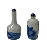2 x Chinese Porcelain Snuff Bottle Blue White Scenery Graphic ws2467S