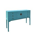 Pastel Blue Lacquer Tall Moon Face 6 Drawers Slim Foyer Side Table cs7563S
