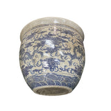 Chinese Off White Cream Crackle Blue Dragons Graphic Porcelain Pot Planter cs7550S