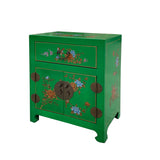 Chinese Bright Green Graphic Vinyl Moon Face End Table Nightstand cs7504S