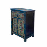 Teal Blue Light Green Tibetan Style Floral End Table Nightstand cs7077S