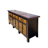 Chinese Distressed Brick Red Yellow Vases Graphic Credenza Console Cabinet cs7397S