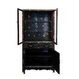 Chinoiseries Black Golden Graphic Glass Display Bookcase Curio Cabinet cs7568S