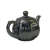 Chinese Jianye Clay Silver Black Glaze Decor Teapot Display Art ws2672S