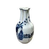 Chinese Blue White Porcelain 3 Mouths Ladies Kids Theme Vase Display ws2918S