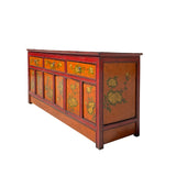 Chinese Tibetan Orange Red Yellow Flower Graphic Low TV Console Table cs7317S