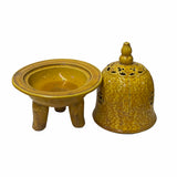 Chinese Yellow Mustard Rustic Ceramic Ding Incense Burner Display ws1801S
