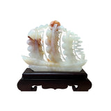 Chinese White Jade Stone Flags Ship Vessel Fengshui Display Figure ws2835S
