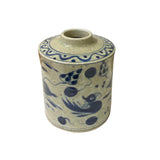 Chinese Distressed Beige Tan Porcelain Blue Birds Graphic Vase ws2842S
