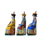 Chinese Color 3 Sitting Ching Qing Emperor Kings Figure Set ws2003S