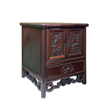 Chinese Oriental Huali Oxblood Brown Rosewood Motif End Table Nightstand cs7453S