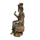 Chinese Rustic Wood Sitting Bodhisattva Kwan Yin Tara Statue ws2698S