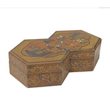 Chinese Distressed Brown People Graphic Rectangular Decagon Shape Box ws2348S