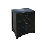 Distressed Black 3 Drawers Oriental End Table Nightstand cs7496S