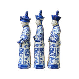 Chinese Blue White 3 Standing Ching Qing Emperor Kings Figure Set ws2142S