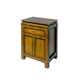 Rustic Olive Green Mustard Yellow Floral Graphic End Table Nightstand cs7349S