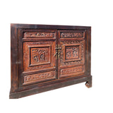 Chinese Brown Scenery Relief Carving Panel Doors Side Table Cabinet cs7430S