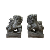 Pair Chinese Brown Rough Marks Fengshui Foo Dog Lion Figures ws2622S