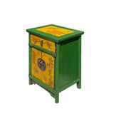 Oriental Distressed Green Yellow Kids Graphic End Table Nightstand cs7339S