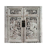 Chinese Distressed Off White Relief Carving  Armoire Storage Cabinet cs7463S