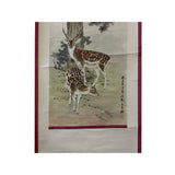 Vintage Chinese Color Ink Double Deer Scroll Painting Wall Art ws1977S