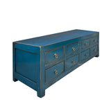 Distressed Teal Blue 8 Drawers Low TV Stand Table Cabinet Credenza cs7535S