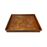 Chinoiseries Golden Graphic Brown Lacquer Square Display Disc Plate Tray ws2752S
