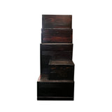 Vintage Restored Distressed Brown Black Narrow Tansu Step Cabinet cs7553S