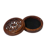 Small Brown Wood Round Carving Storage Accent Box ws2628S