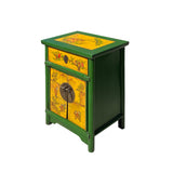 Oriental Distressed Green Yellow Kids Graphic End Table Nightstand cs7408S
