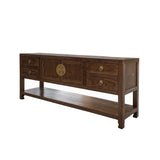 Chinese Oriental Brown Stain Low TV Console Moon Face Table Cabinet cs7572S
