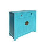 Chinese Simple Narrow Pastel Blue 2 Drawers Side Table Cabinet cs7428S