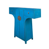 Chinese Moon Face T-Shape Benitoite Blue Drawers Side Table Cabinet cs7510S