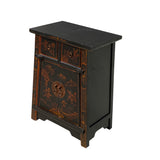 Chinese Rustic Black Copper Graphic End Table Nightstand cs7409S