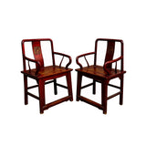 Pair Chinese Vintage Motif Carving Accent Brown Stain Armchairs cs7569S